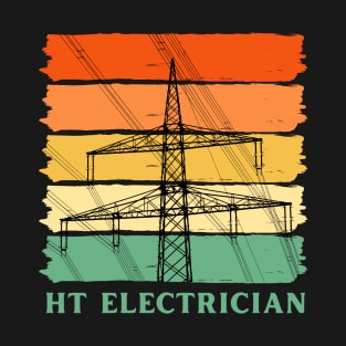 HT Electrician, Lineman | Electrician Gift, Electricity Transmission Tower Art for Electrical Workers T-Shirt