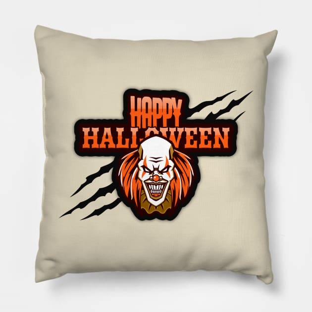 Happy Halloween Evil Clown Pillow by Joco Studio