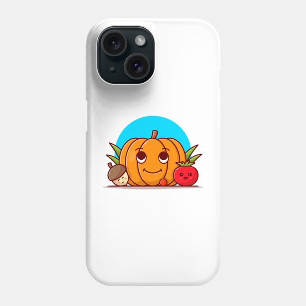 Happy Cute Pumpkin with Cute Acorn and Tomato Cartoon Vector Icon Illustration Phone Case by Catalyst Labs