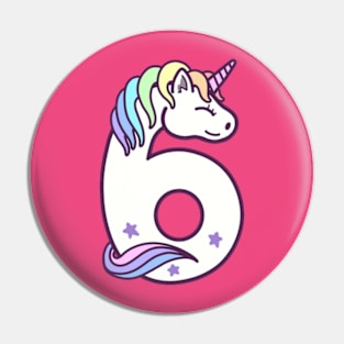 6th Birthday Girl Unicorn 6 Years Old Birthday Gift Pin