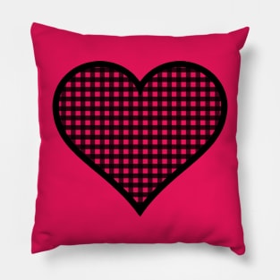 Pink and Black Gingham Heart Pillow