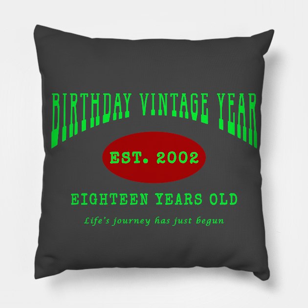 Birthday Vintage Year - Eighteen Years Old Pillow by The Black Panther