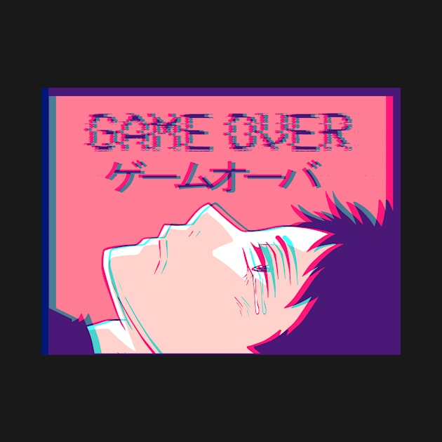 Game Over Sad Anime Boy Vaporwave Otaku Weeb Kanji by Alex21