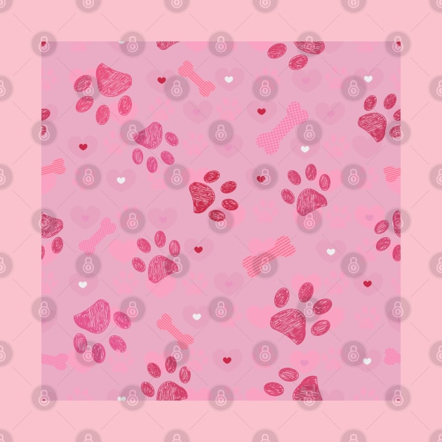 Pink paw prints pattern with bones by GULSENGUNEL