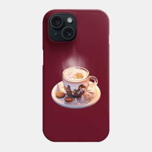 Cappuccino cup Winter Wonderland with wooden cabin surreal style Phone Case