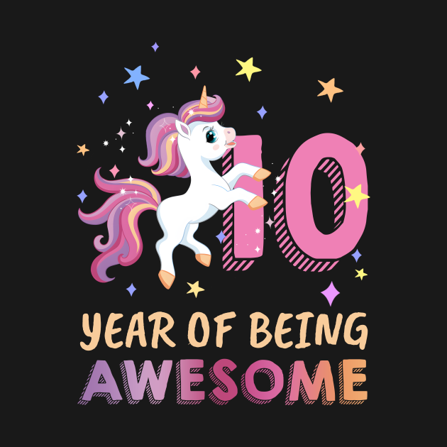 Discover Cute Unicorn 10 Year Of Being Awesome 10th Birthday - 10th Birthday - T-Shirt