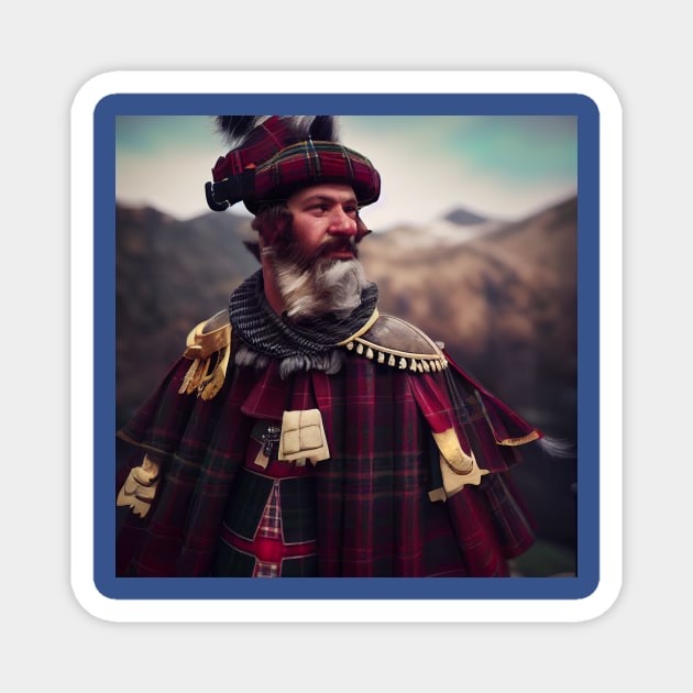 Scottish Highlander in Clan Tartan Magnet by Grassroots Green