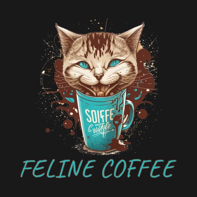 Feline Fueled: Cool Cat Sipping Coffee by Teeboom St