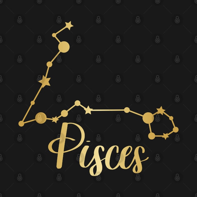 Pisces Zodiac Constellation in Gold - Black by Kelly Gigi