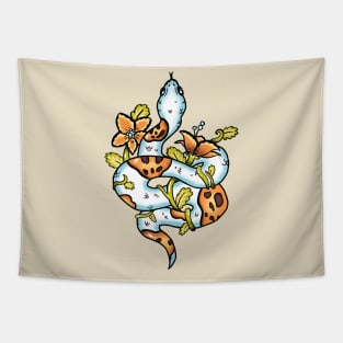 Pumpkin Pied Python Snake with Flowers Tapestry