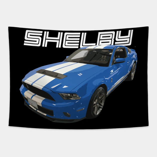 S197 Mustang GT 5.0L V8 Grabber Blue Car GT500 Tapestry by cowtown_cowboy