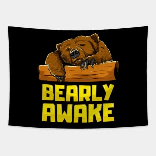 Bearly Awake Sleeping Bear Funny Barely Sleepy Pun Tapestry