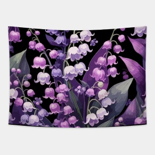 Pink Lily of The Valley on Black Tapestry