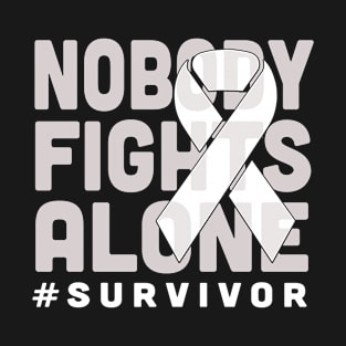 Nobody Fights Alone White Ribbon Lung Cancer Survivor T-Shirt