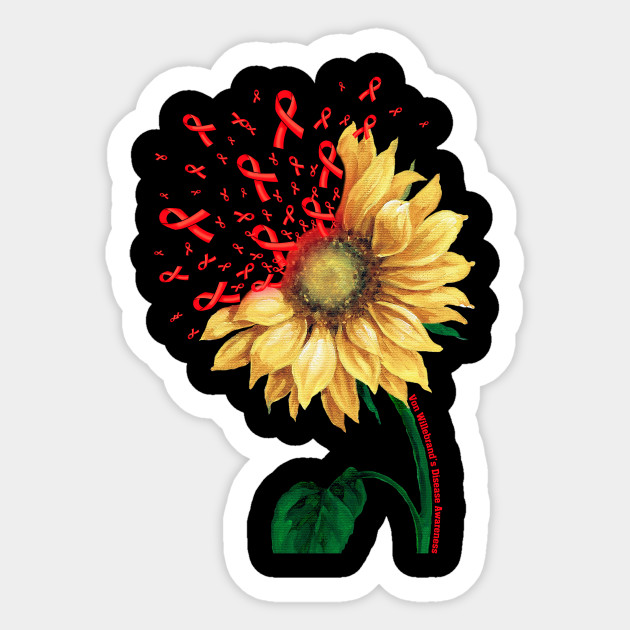 Von Willebrand S Disease Awareness Sunflower Red Ribbon Fighter Gift Support Von Willebrands Disease Surviv Sticker Teepublic