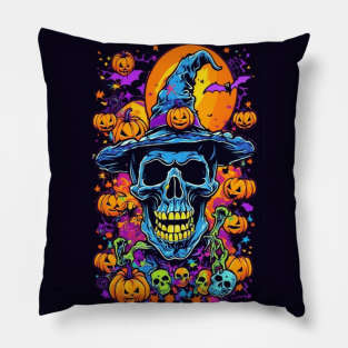 Skull Pumpkin Bones Hat Halloween Day themed 2023 Pillow