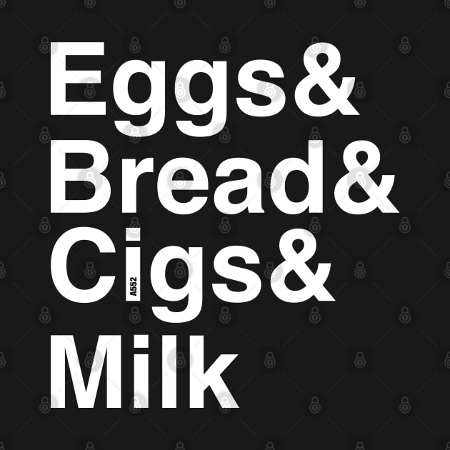 Eggs, bread, cigs, milk by Spiralpaper