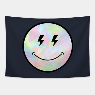 Holo Trippy lightning eyes Smiley Face Black Outline lightning eyes vaporwave Tapestry