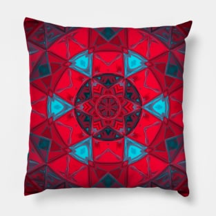 Mosaic Kaleidoscope Flower Red and Blue Pillow