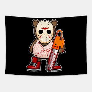 Teddy Bear With Blood And Chainsaw Motive For Halloween Tapestry