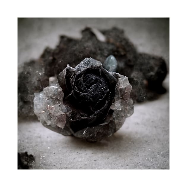 Black Druzy Quartz Rose Floral Flower by Moon Art