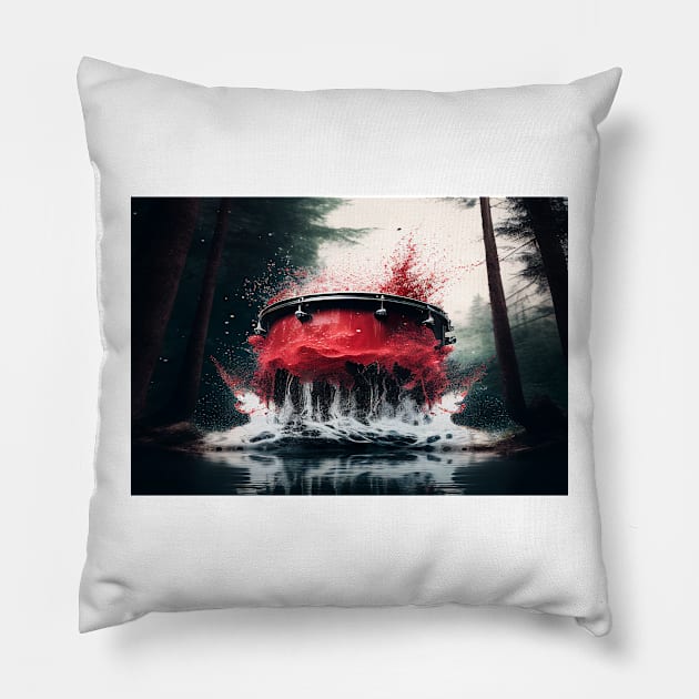 Drummer ArtWork With Water Splashing In The Forest Pillow by Unwind-Art-Work