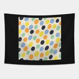 Pattern of colorful polka dots on a light yellow background Tapestry