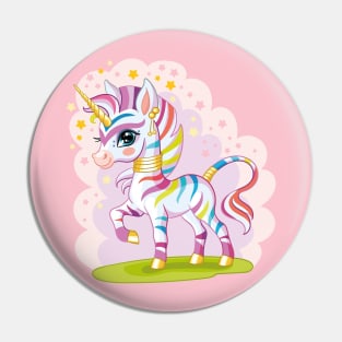 Colorful Striped Zebra Unicorn T-Shirt: A Whimsical Blend of Elegance and Playfulness Pin