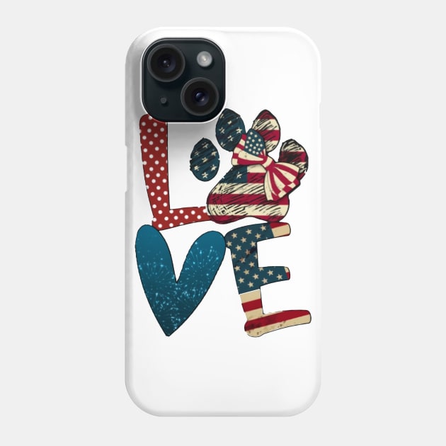 Flag American Love Dog Paw Phone Case by Pelman