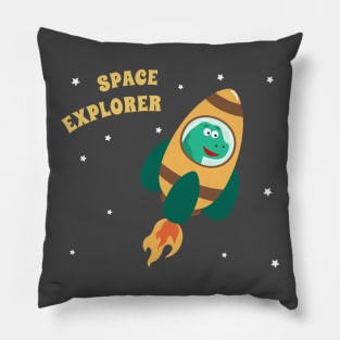 cute dinosaur astronaut play with his rocket. Pillow