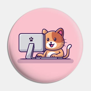 Cute Cat Operating Computer Pin