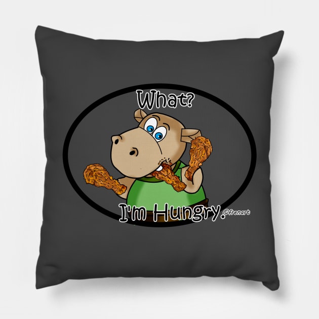 "What?  I'm Hungry."  Hippo and Chicken Drumstick Pillow by FrenArt