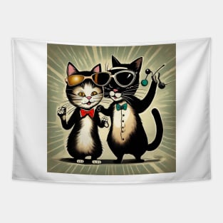 Retro Disco Kitty With Mouse Friend Tapestry