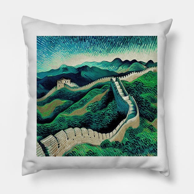 The Great Wall of China in Van Gogh's style Pillow by Classical