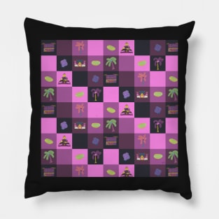 Neon Check pattern Phucket Thailand - coral, yellow, purple, blue checker checkerboard Pillow