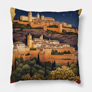 Alhambra de Pamplona Starry Night Spain Travel Tourism Retro Vintage Pillow