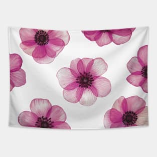 Transparent Pink Anemones watercolor print. Translucent Poppy flowers spring romantic composition Tapestry