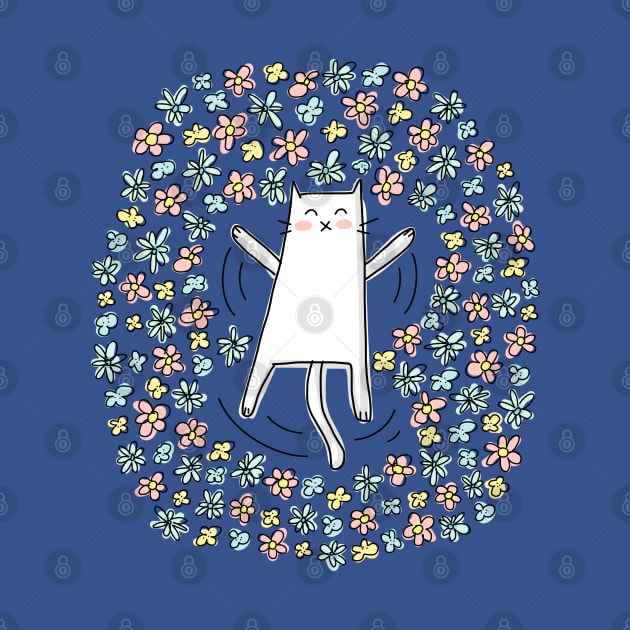 Cat Making Angel in Flowers by HappyCatPrints