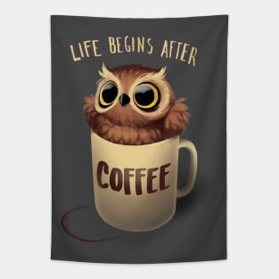 Night Owl - Fluffy Cute Bird - Morning Coffee Tapestry