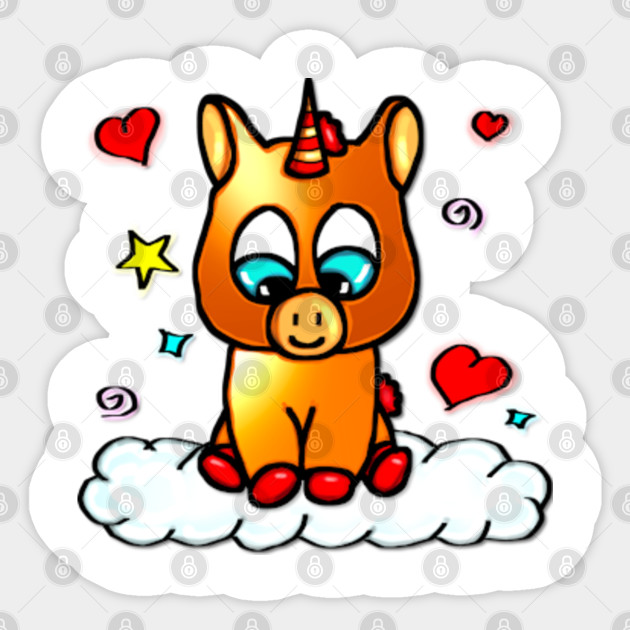 Cute Baby Unicorn Sitting On A Cloud Cartoon Orange Unicorn