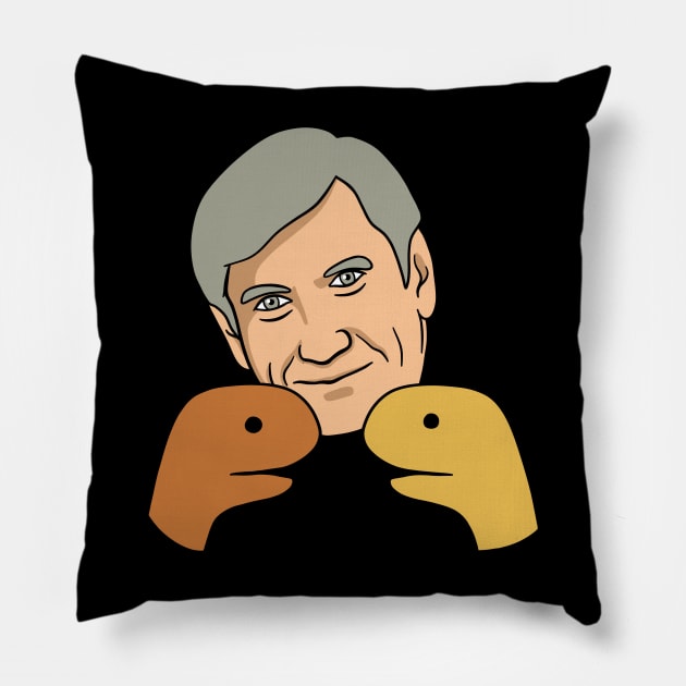 Marshall Rosenberg with Two Puppets Pillow by isstgeschichte