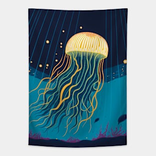 Jellyfish Swimming in the Ocean with Turtles Tapestry