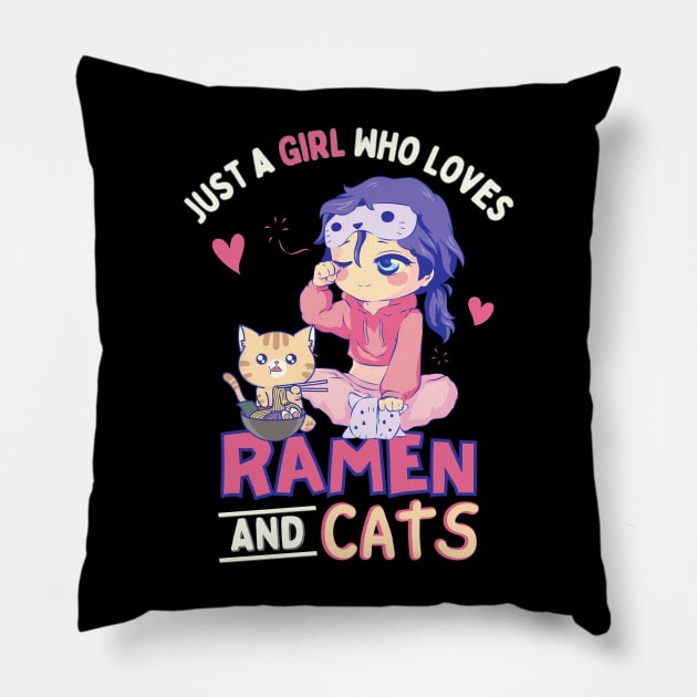 Just a Girl Who Loves Ramen and Cats Pillow by Sugoi Otaku Gifts