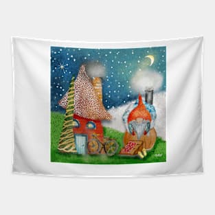 Gnome in Hot Tub Christmas Tapestry