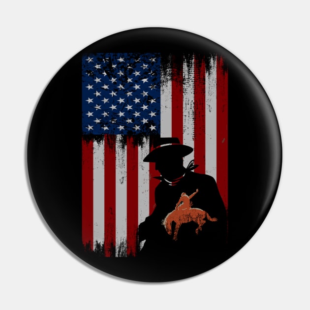 cowboy american flag vintage usa  cowboy Rodeo Roping Horse Riding Pin by JayD World