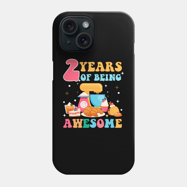 2 Years Of Being Awesome Tee 2nd Baking Birthday Gift Leopard Girl Birthday Tee Baking Party Outfit Phone Case by inksplashcreations