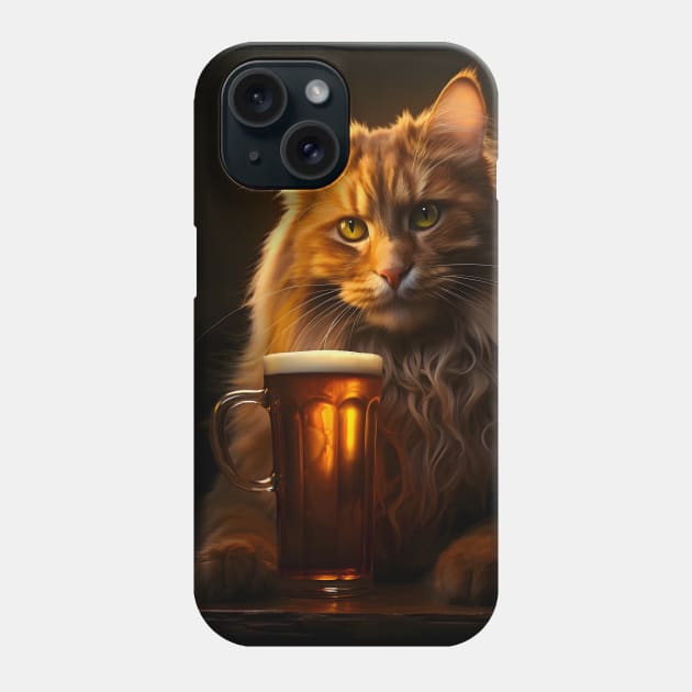 Maine Coon Tavern Cat Drinks a Beer Poster Phone Case by Juka