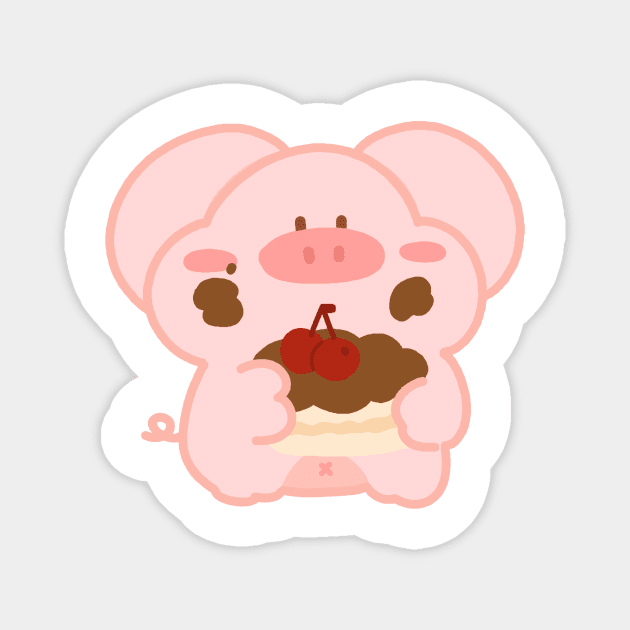 Cute pig eat a cake Magnet by RizaniKun