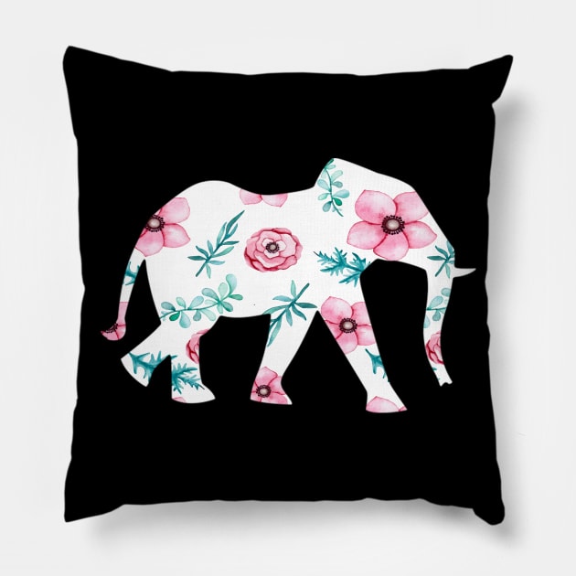 Elephant Flowers Gift T Shirt Wildlife Afrika Nature Pillow by gdimido