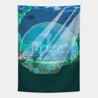 Pixel Art Underwater city Tapestry